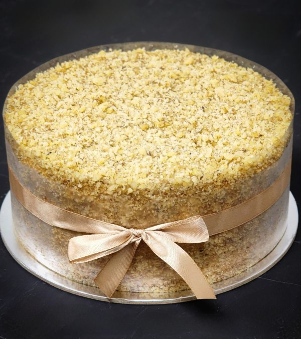 Honey cake with walnut crumbs